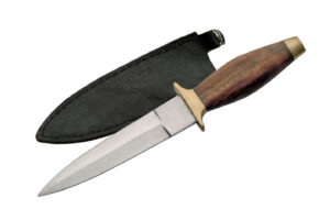 Double Edge Stainless Steel Blade | Wooden Brass Handle 7.5 inch Edc Boot Knife