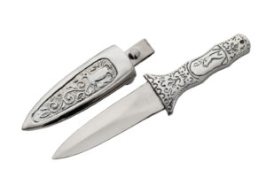 Silver Stainless Steel Blade | Decorative Metal Handle 6.25″ Edc Hunting Knife