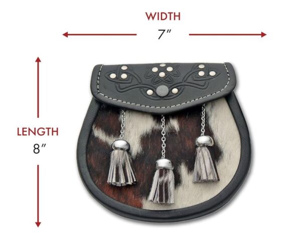 3 Tassel Cowhide Sporran Embossed Black Leather