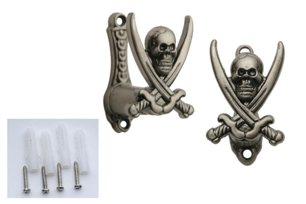 ADJUSTABLE PIRATE SWORD HANGER WITH PEWTER FINISH