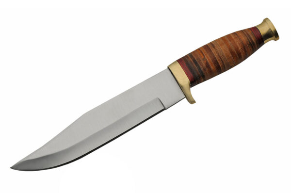 Bowie Stainless Steel Blade | Stacked Leather Handle 12 inch Edc Hunting Knife