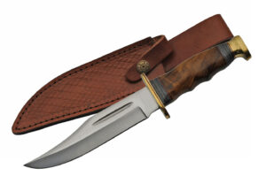 Wood Finger Grip Bowie Knife 11.25" Stainless Steel Blade