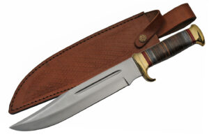 Big Bad Bowie Stainless Steel | Leather Stacked Handle 17 inch Hunting Knife