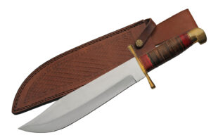 Leather Stacked Bowie Stainless Steel Blade | Wood Handle 17 inch Hunting Knife