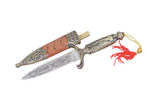 Mongolian Stainless Steel Blade | Decorative Brass Handle 7.75 inch Dagger Knife