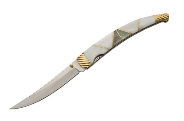 Mother Of Pearl Stainless Steel Blade | Pearl & Brass Handle 4.75 Folding Knife