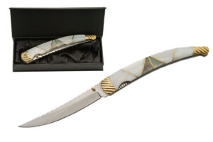 Mother Of Pearl Stainless Steel Blade | Pearl & Brass Handle 4.75 Folding Knife