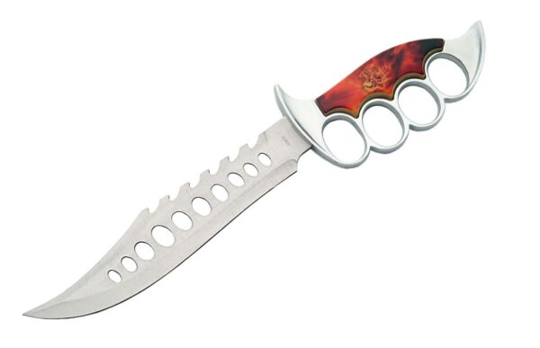 Flamed Skull Stainless Steel Blade | Knuckle Guard Handle 13.25 inch Hunting Knife