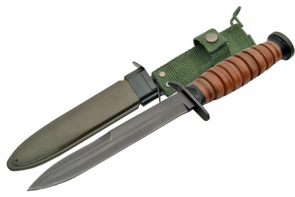 WWII M3 Stainless Steel Blade | Leather Stacked Handle 12 inch Hunting Trench Knife