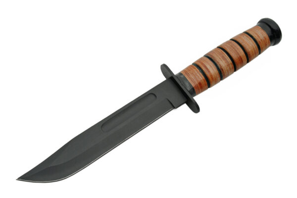 Military WWII Stainless Steel Blade | Leather Stacked Handle 12 inch Edc Combat Knife