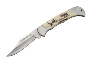 Deer Wildlife Stainless Steel Blade Handle 4.25 inch Edc Folding Knife