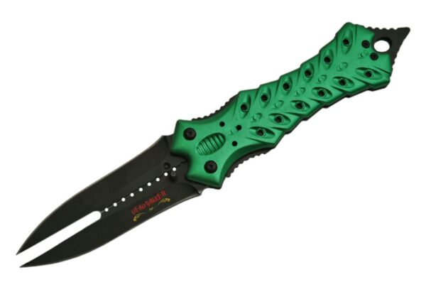 Double Alien Stainless Steel Blade | Green Aluminum Handle 9 inch Edc Folding Knife