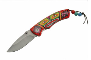 Tribal Stripe Spirit Stainless Steel Blade | Red Design Handle 7.5 inch Edc Folder