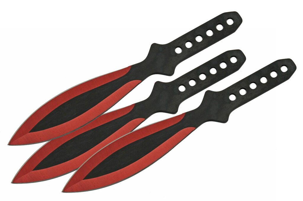 9" 3PC RED THROWING KNIFE SET Rogue Armor USA