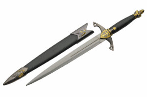 Knights Stainless Steel Blade | Pewter Handle 13.75 inch Gold Dagger Knife