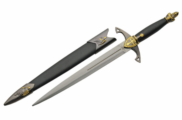 Knights Stainless Steel Blade | Pewter Handle 13.75 inch Gold Dagger Knife