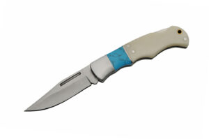 Blue Baby Stainless Steel Blade | Bone Handle With Faux Turquoise 6 inch Edc Folding Knife