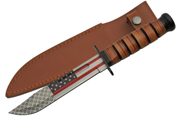 US Flag WWII Stainless Steel Blade | Brown Leather Handle 12.25 inch Edc Combat Knife