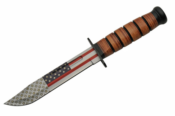 US Flag WWII Stainless Steel Blade | Brown Leather Handle 12.25 inch Edc Combat Knife