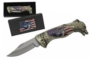 American Wolf Stainless Steel Blade | Decorative Handle 8 inch Edc Pocket Folding Knife