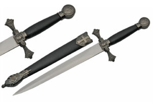 Silver Crusader Stainless Steel Blade | Black Handle 15.25 inch Dagger Knife