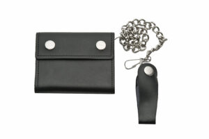 Black Bi-Fold 4.5 inch Leather Biker Wallet With Snap Belt Loop