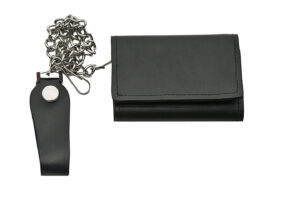 Black Tri-Fold 4.25 inch Black Leather Biker Wallet