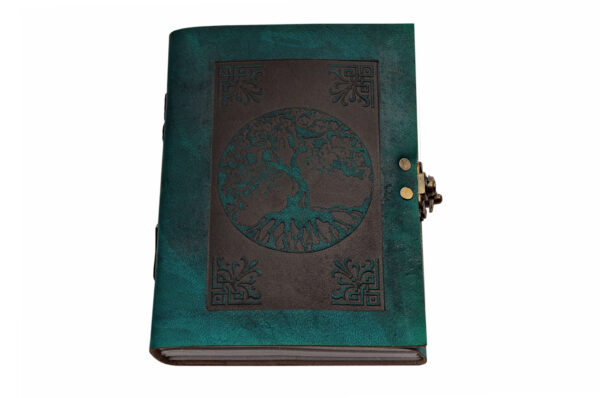 Green Tree Of Life Leather Embossed 5″x7″ Notebook Journal With Lock