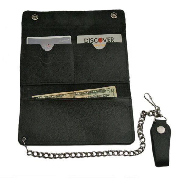Black Bi-Fold 8 inch Leather Biker Wallet