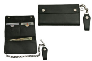 Black Bi-Fold 8 inch Leather Biker Wallet