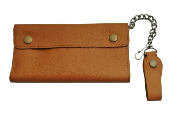 Light Brown Bi-Fold 8 inch Leather Biker Wallet