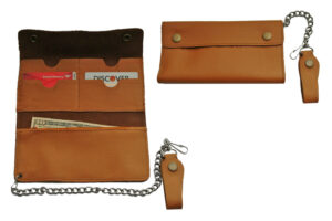 Light Brown Bi-Fold 8 inch Leather Biker Wallet