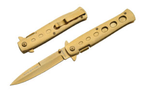 "LIMITED EDITION" 5" GOLD STILLETTO TYPE FOLDING KNIFE