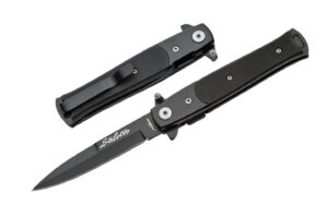 4" BLACK G10 STILLETTO TYPE FOLDING KNIFE