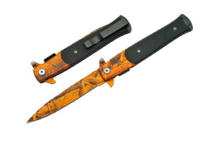 Orange Camo Stiletto Stainless Steel Blade | Abs Steel Handle 7.25 inch Edc Folding Knife