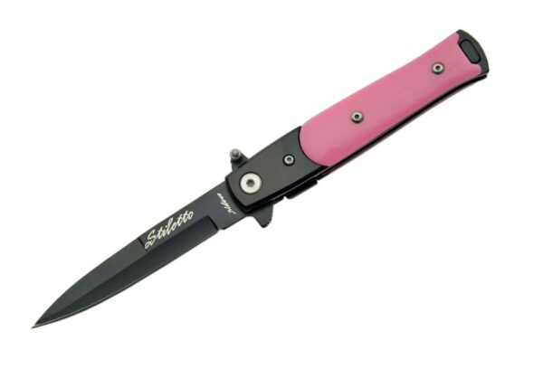 Pink Stiletto Black Stainless Steel Blade | Abs Steel Handle 7.25 inch Edc Folding Knife