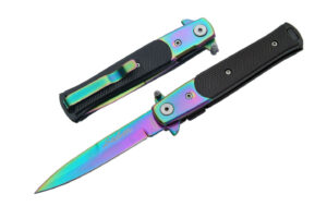 Rainbow Pearl Stiletto Stainless Steel Blade | Abs Steel Handle 7.25 inch Edc Folding Knife