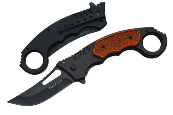 Black Stainless Steel Blade | Checker Wood Handle 5.5 inch Edc Karambit Style Folding Knife