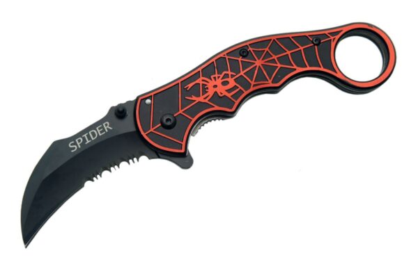 Spider Stainless Steel Blade | Red & Black Abs Handle 4.5 inch Edc Karambit Knife