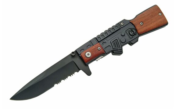 Wood AK47 Style Stainless Steel Blade | Aluminum/Wood Handle 8 inch Edc Gun Folding Knife