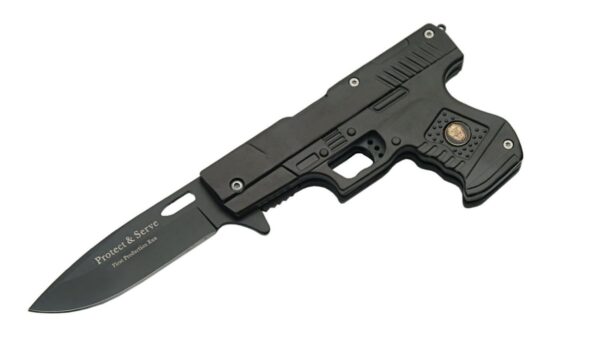 Police Stainless Steel Blade | Black Aluminum Handle 8 inch Edc Gun Folding Knife