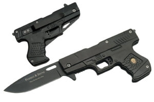 Police Stainless Steel Blade | Black Aluminum Handle 8 inch Edc Gun Folding Knife