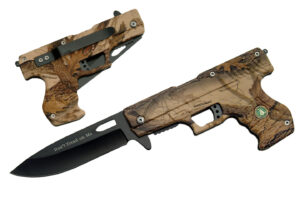 Snake Eye Stainless Steel Blade | Brown Camo Aluminum Handle 8 inch Edc Gun Folding Knife