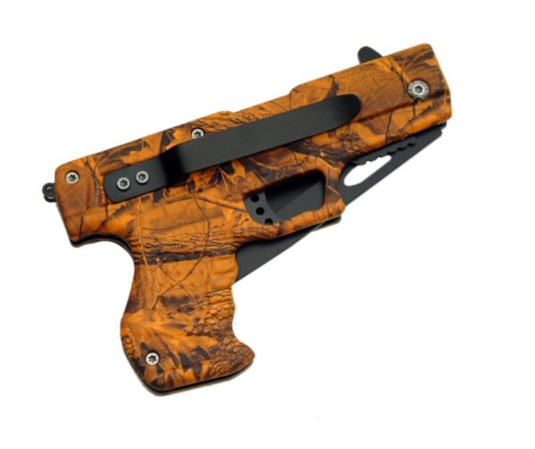 Snake Eye Stainless Steel Blade | Orange Camo Aluminum Handle 8 inch Edc Gun Folding Knife