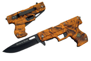 Snake Eye Stainless Steel Blade | Orange Camo Aluminum Handle 8 inch Edc Gun Folding Knife