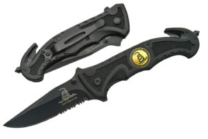 Dont Tread On Me Rescue Stainless Steel Blade | Black Plastic Handle 5 inch Edc Pocket Folder