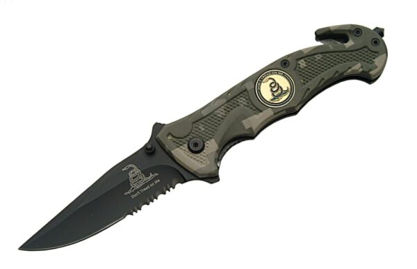 Dont Tread On Me Rescue Stainless Steel Blade | Camo Plastic Handle 5 inch Edc Pocket Folder