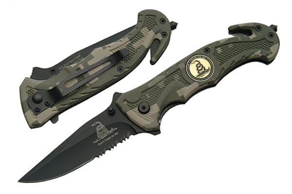 Dont Tread On Me Rescue Stainless Steel Blade | Camo Plastic Handle 5 inch Edc Pocket Folder
