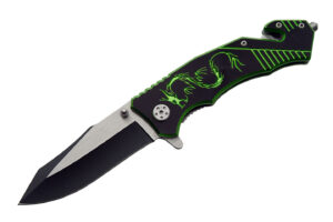 4.5" GREEN & BLACK DRAGON RESCUE KNIFE