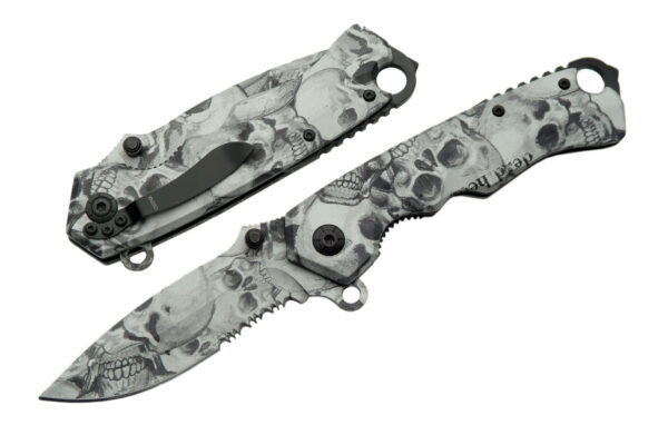 Dead Heads Skull Stainless Steel Blade | Black/Grey Finish Aluminum Handle 4.5 inch Edc Pocket Folding Knife